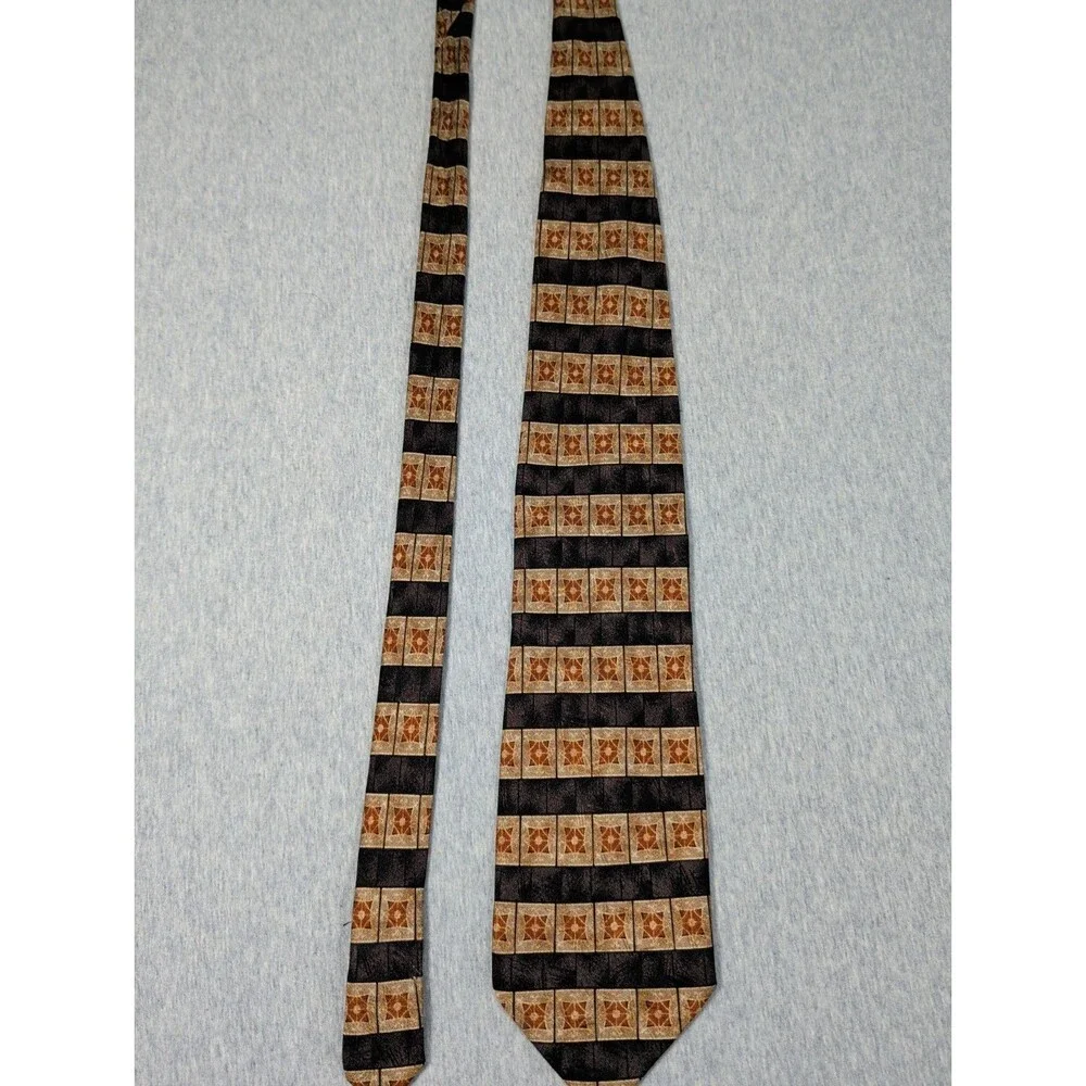 Bach Rach Tie Geometric 100% Silk Italy Brown Tones Good Condition